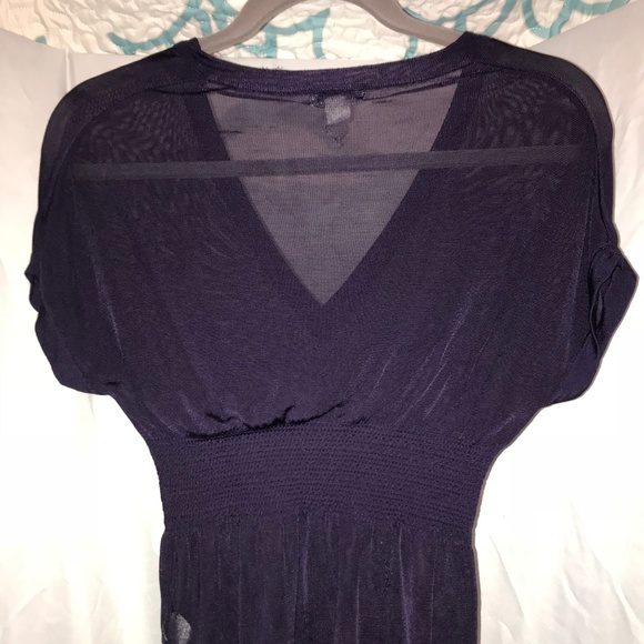 H&M women's navy blue sheer vneck top Sz Small - Picture 2 of 3